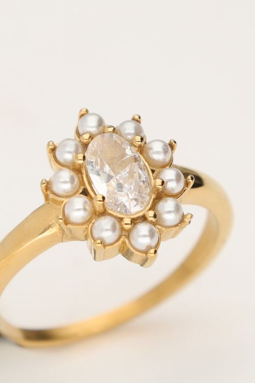 Ring with clear rhinestone and pearls | My Jewellery