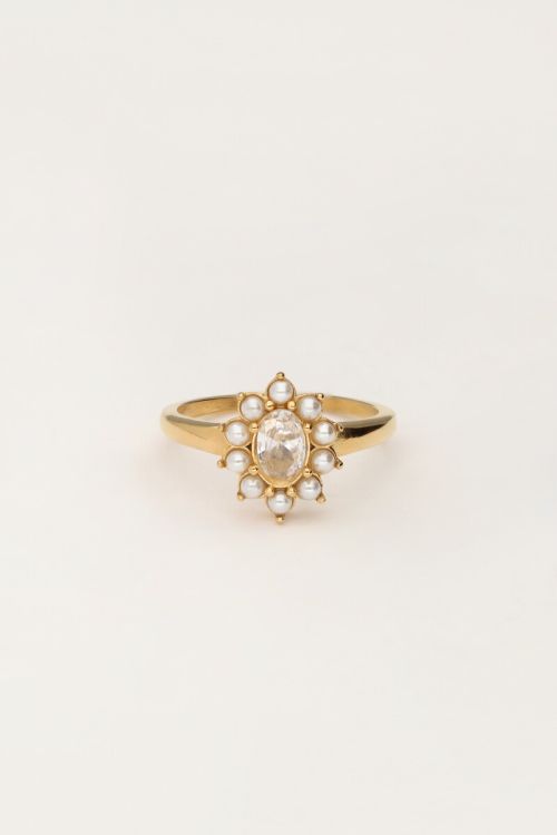 Ring with clear rhinestone and pearls | My Jewellery