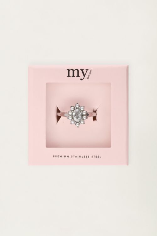 Ring with clear rhinestone and pearls | My Jewellery