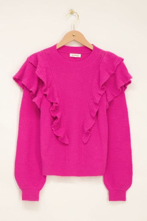 Pinker Pullover mit Rüschen
