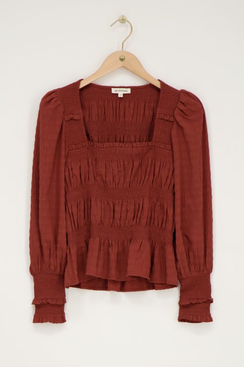 Rust-brown smock top with ruffles | My Jewellery