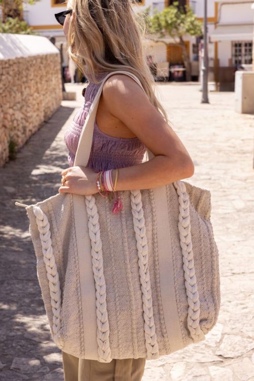 Beige shopper bag with braided details | My Jewellery