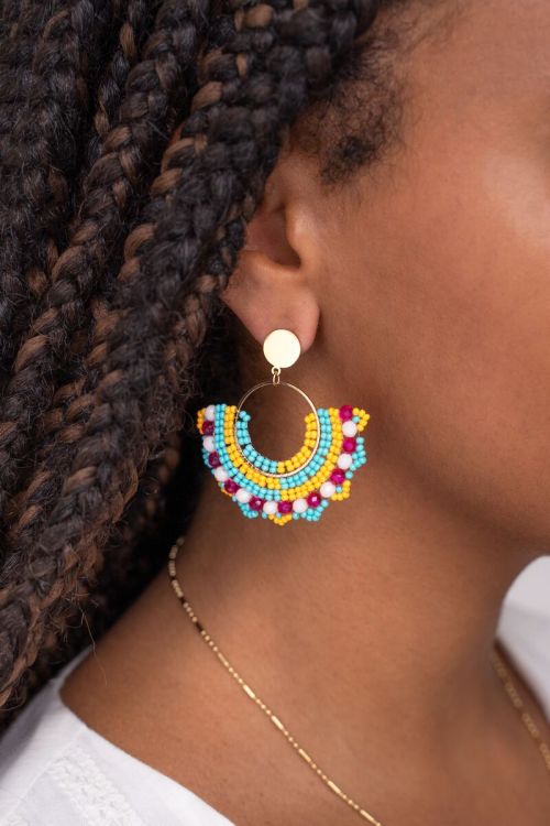 Half round statement earrings with multi color beads | My Jewellery
