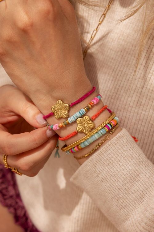 Art orange cord bracelet with flower | My Jewellery
