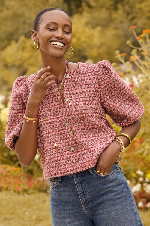 Red tweed top | My Jewellery