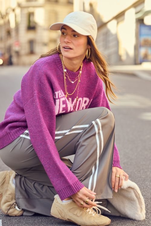 Grey wide leg jogger trousers with stripes | My Jewellery