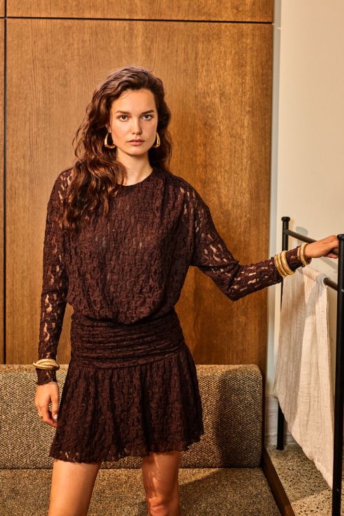 Dark brown short lace dress | My Jewellery