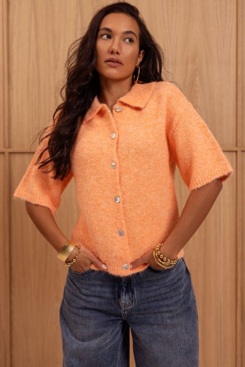Orange polo cardigan with short sleeves | My Jewellery