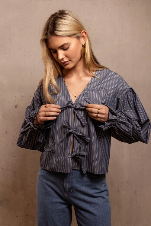 Blue striped blouse with bows &amp; hearts | My Jewellery