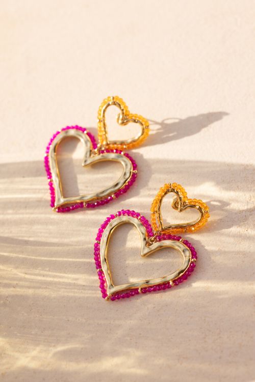 Sunrocks earring with two hearts and beads | My Jewellery