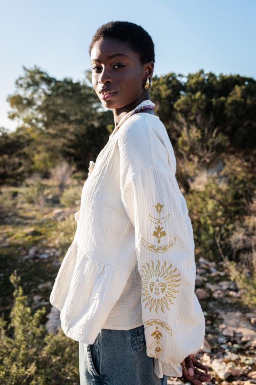 White muslin top with embroidery & bows | My Jewellery
