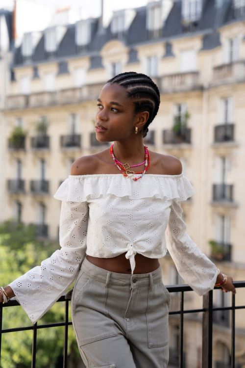 White off-shoulder top with embroidery and bow detail | My Jewellery