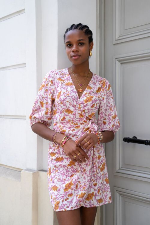 Hydrophilic pink wrap dress with floral print | My Jewellery