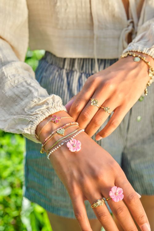 Botanical bracelet with pink beads