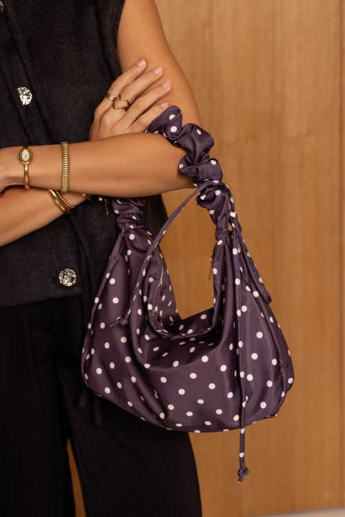 Sac à bandoulière marron à pois