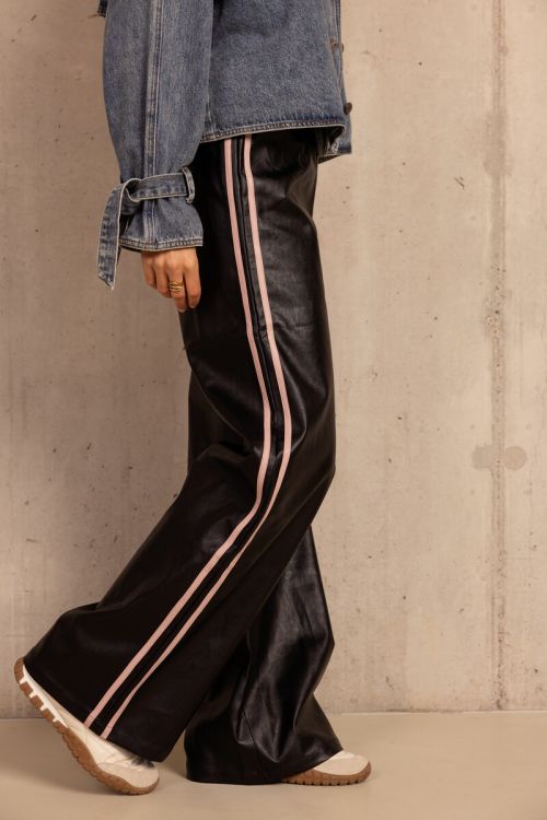 Schwarze PU-Hose mit weitem Bein und Bändern