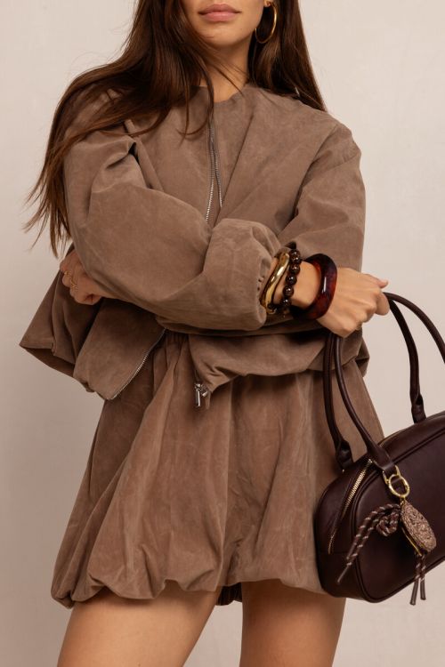 Bruine ballon rok in suède look