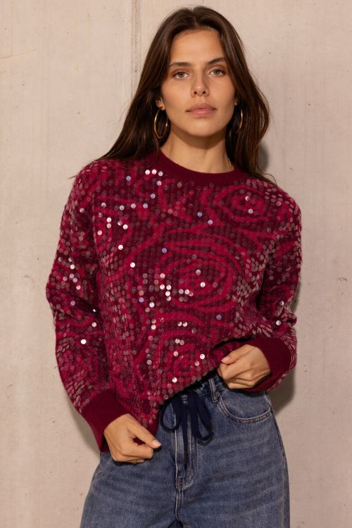 Red jacquard sweater with sequins | My Jewellery