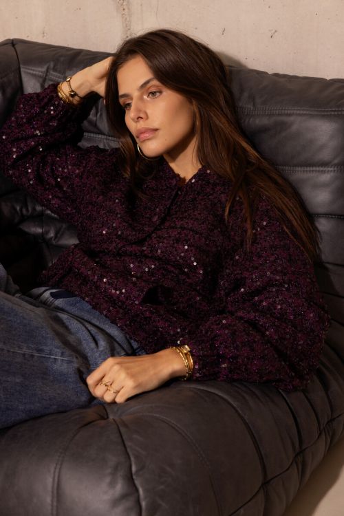 Veste bomber violette à paillettes