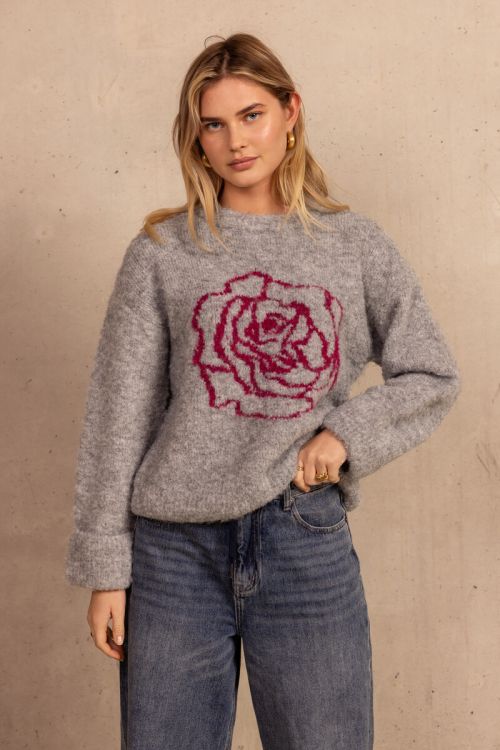 Grey sweater with rose artwork | My Jewellery