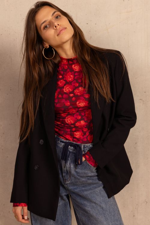 Purple turtleneck sweater with rose print | My Jewellery