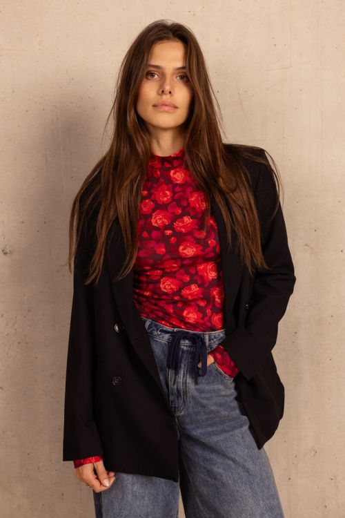 Purple turtleneck sweater with rose print | My Jewellery