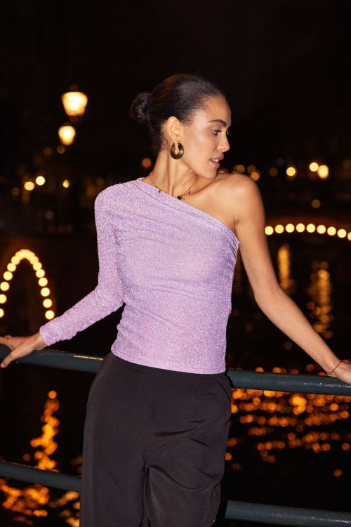 Lilac one-shoulder top with lurex | My Jewellery