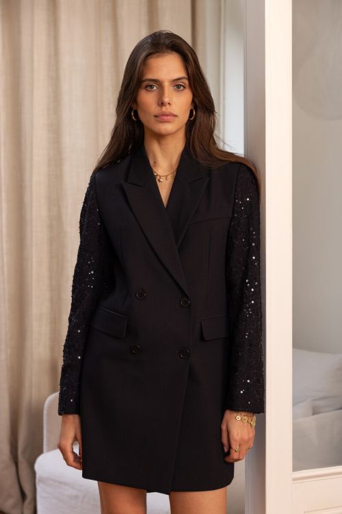 Black blazer dress with sequin sleeves | My Jewellery