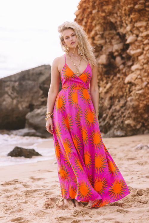 Pink maxi dress with solar print | My Jewellery