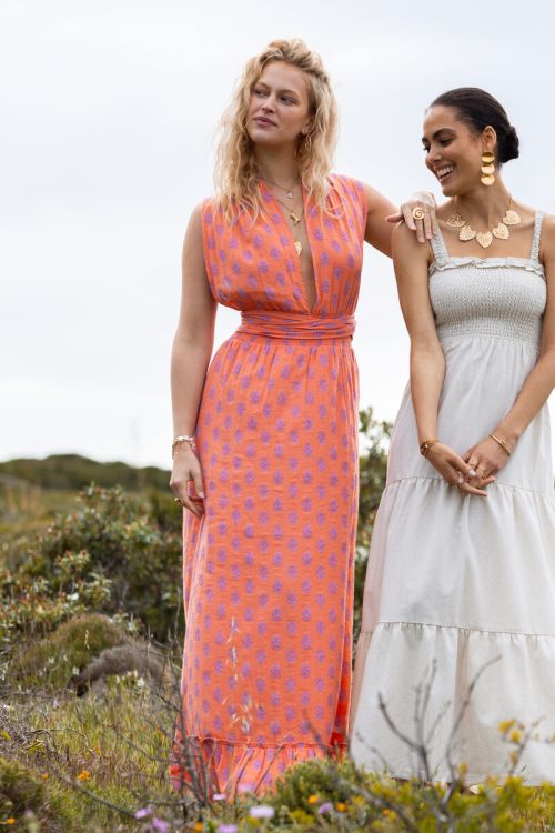 Orange multiway wrap maxi dress with print | My Jewellery