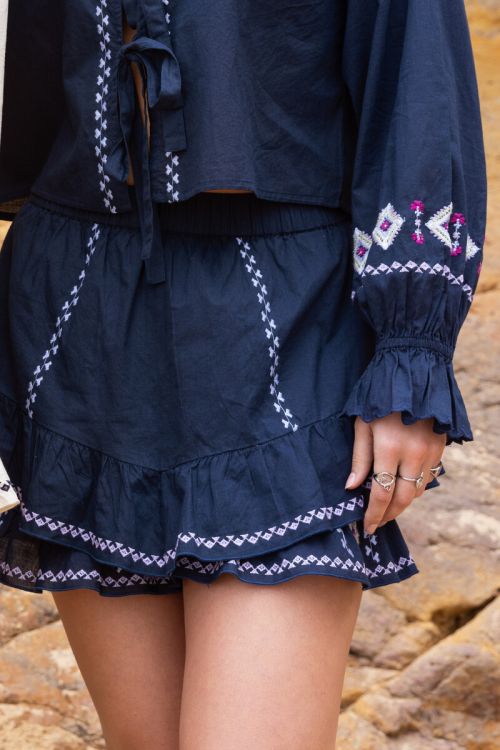 Blue skort with embroidery details | My Jewellery