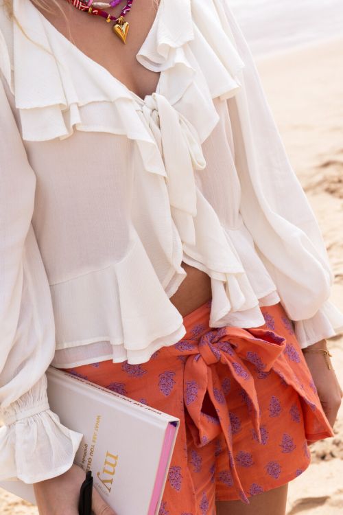 Orange wrap shorts with print | My Jewellery