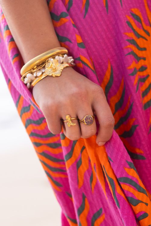 Nomads ring met paarse bloemen