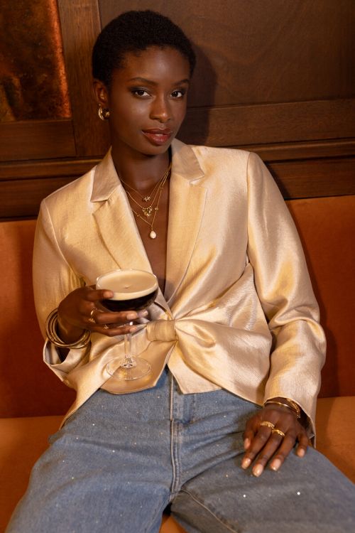 Beige short blazer with bow | My Jewellery