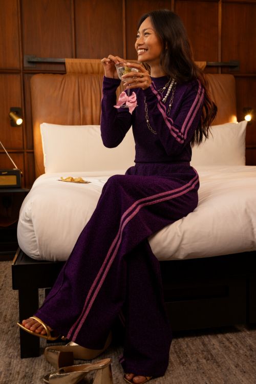 Purple lurex top with stripes | My Jewellery