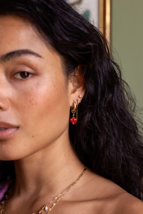 Mystic hoop earrings with red heart