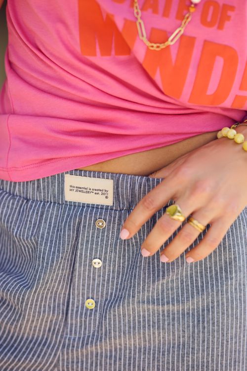 Blue striped shorts with patch | My Jewellery