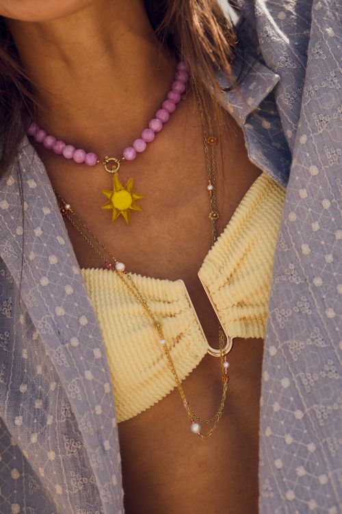 Yellow ribbed bandeau top u-shape