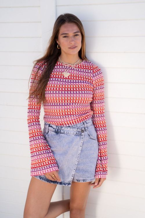 Multicoloured crochet top with flared sleeves | My Jewellery