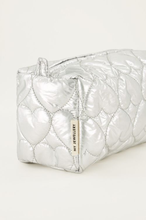 Silver toiletry bag with padded hearts | My Jewellery