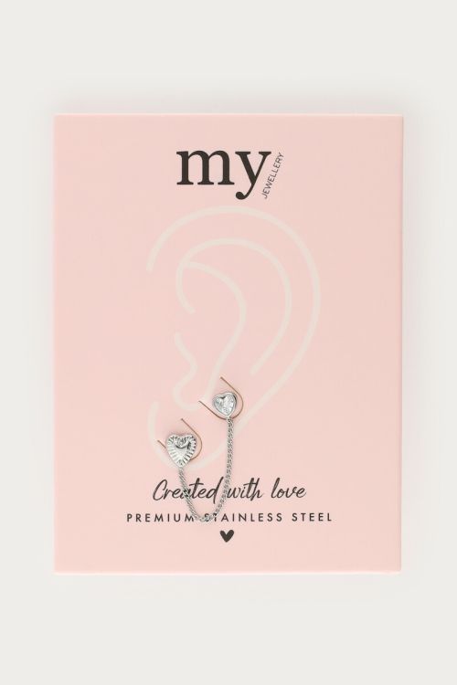 Single stud heart and rhinestone with chain | My Jewellery