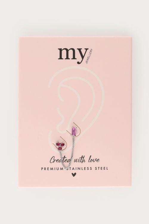 Single stud red rhinestone with chain | My Jewellery