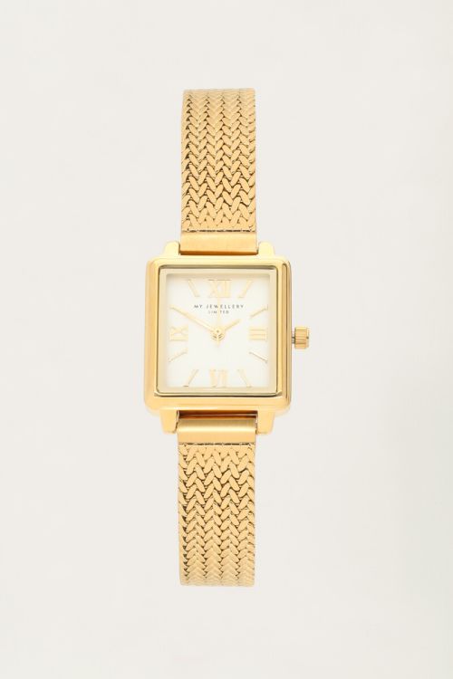 Quadratische Uhr mit geflochtenem Gliederarmband