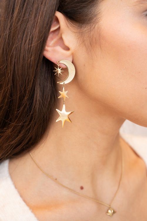 Starry drop earrings with moon & stars