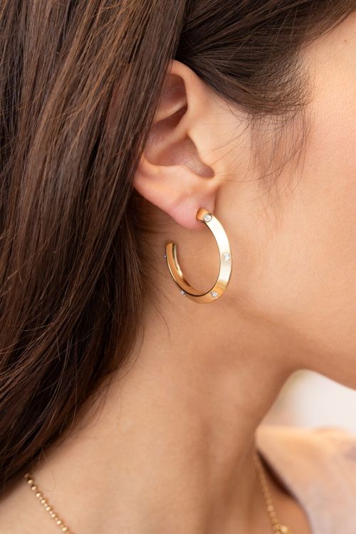 Starry hoop earrings with rhinestones