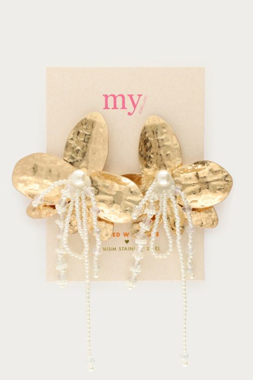 Statement earrings with flower and faux pearls | My Jewellery