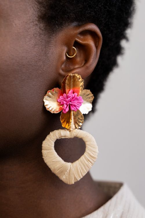 Statement drop earrings with flower & heart