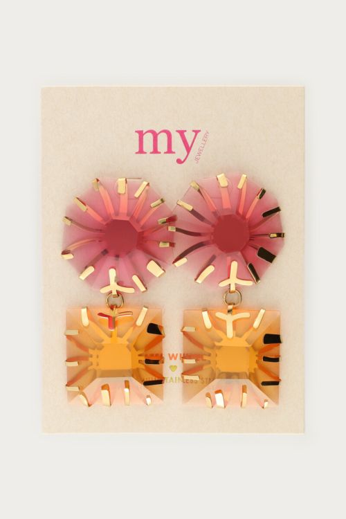 Statement earrings with pink and orange stones | My Jewellery 