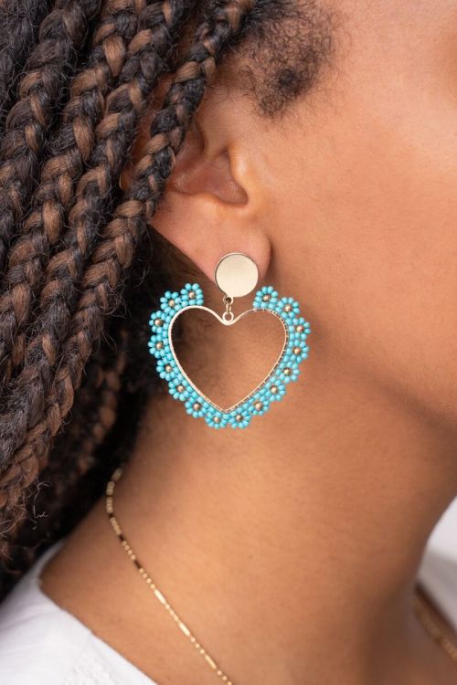 Statement earrings with blue floral heart  | My Jewellery