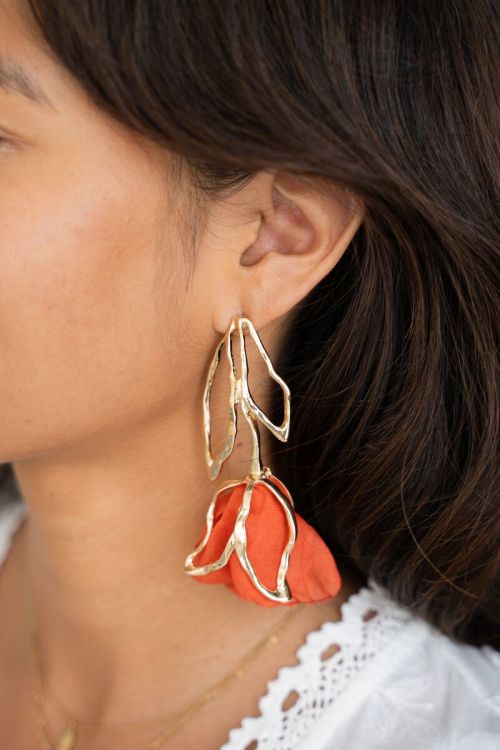 Statement earrings with orange tulip | My Jewellery